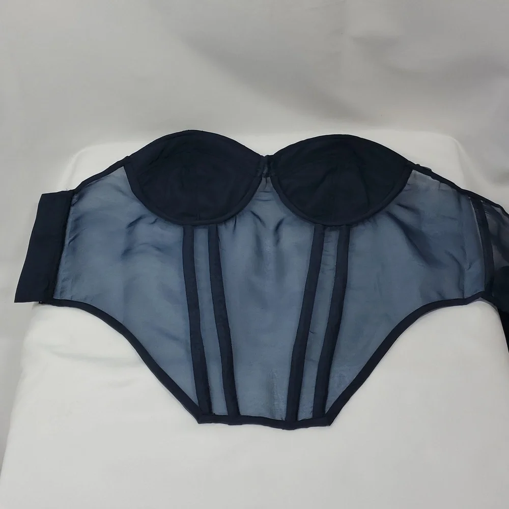 The Drop womens Sky Captain Organza Corset by @signedblakeBlouses ~ Blue - Picture 15 of 16